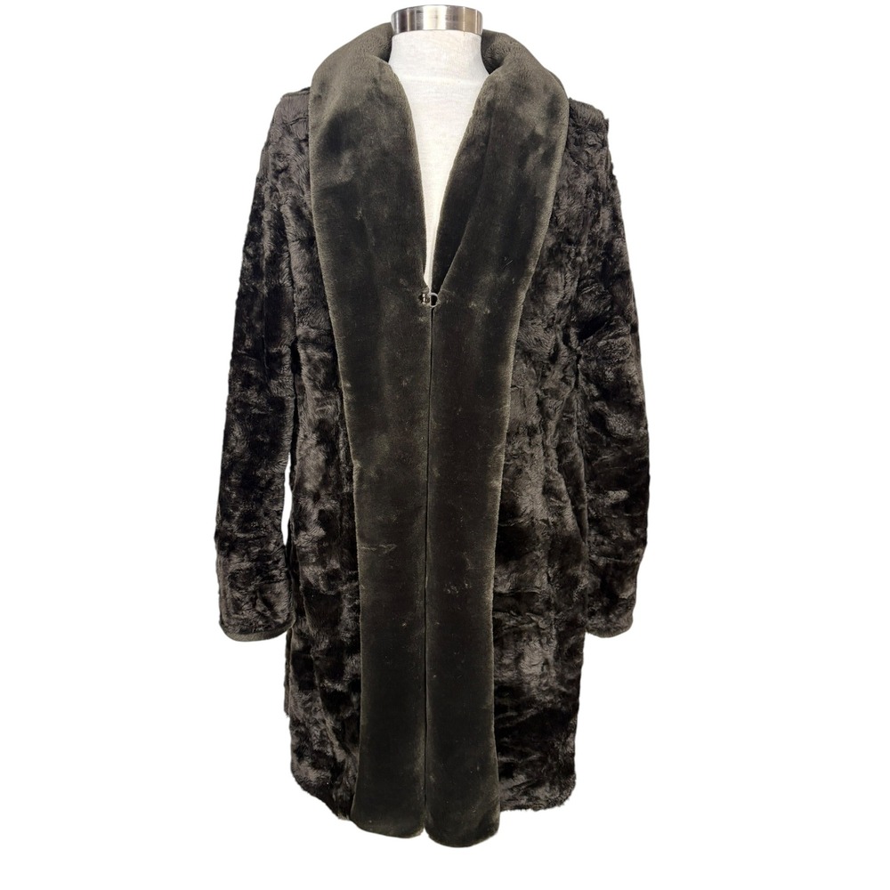 Vintage Crossing Pointe Black Faux Fur Long Coat Shawl Collar Glam Made in USA